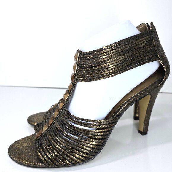 FRANCO SARTO Copper Cracked LEather Gladiator Ankle Strap Stilletoe Sandals - Picture 3 of 9